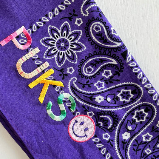Let's personalize! Purple bandana with multi yarn combination