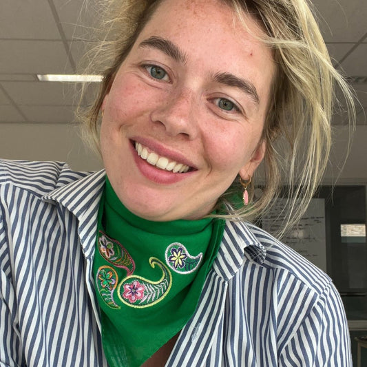 Green bandana with paisley embroidery