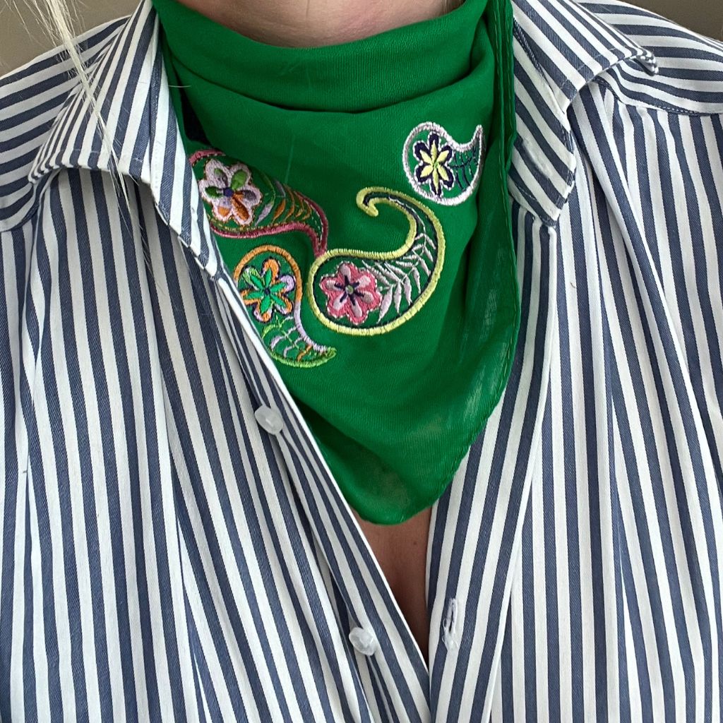 Green bandana with paisley embroidery