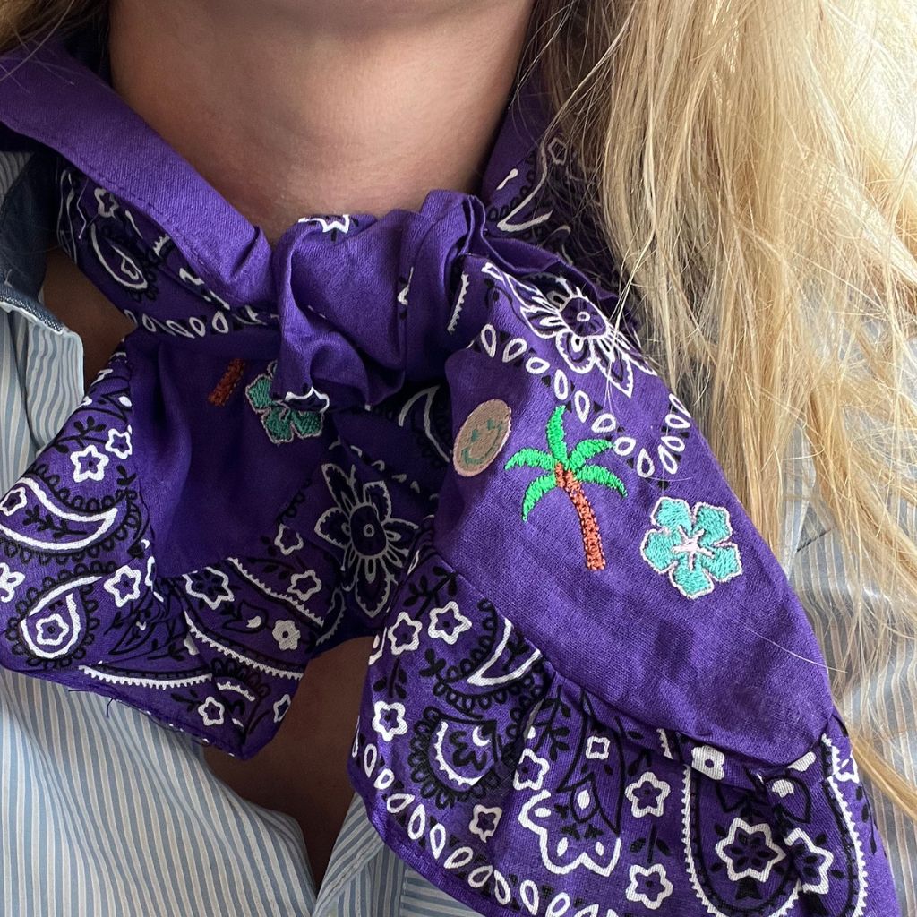 Purple bandana with summer embroidery and ruffles