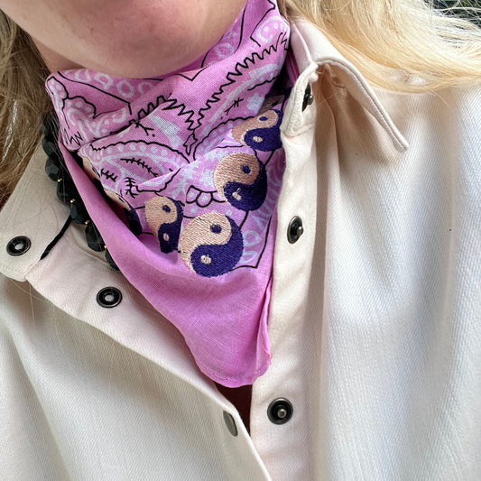 Pink bandana with purple and creme Ying yang