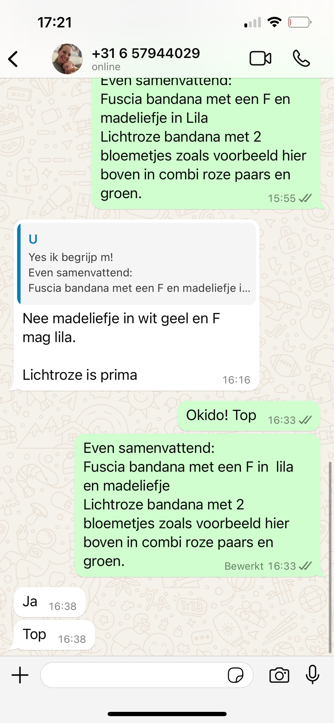 Zie laatste bericht van Fleur voor juiste order