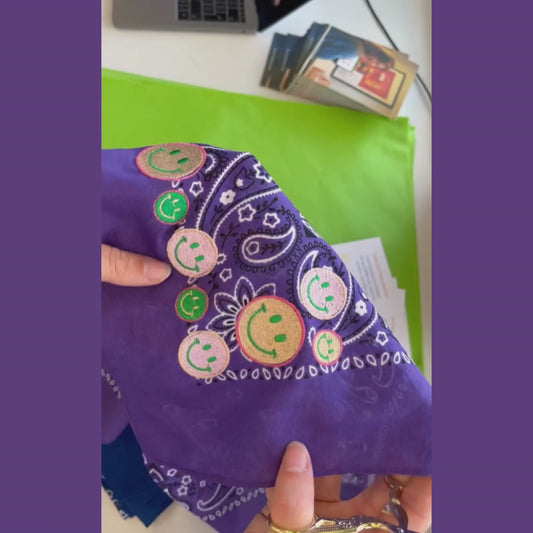 Purple bandana with smileys