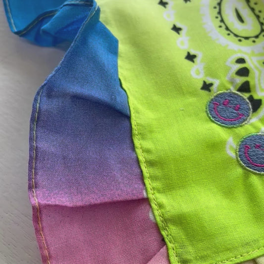 Tye die bandana with smileys and ruffles