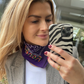Let's personalize! Purple bandana with lilac, orange and green yarn