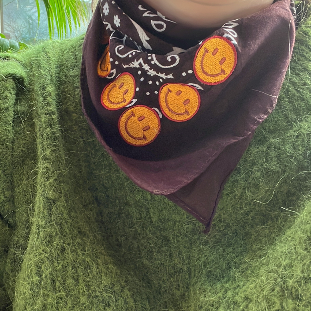 Brown bandana with orange smiley